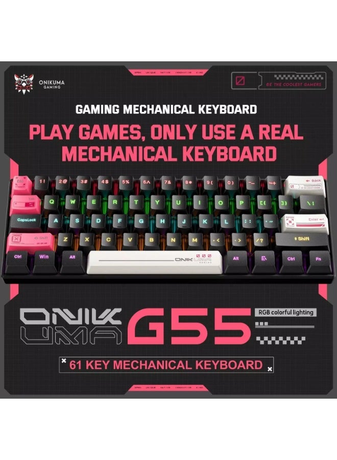onikuma G55 RGB Wired Mechanical Gaming Keyboard with 61 Keys, Compact Layout, Customizable RGB Backlit, Anti-Ghosting, Windows Key Lock, USB Plug & Play for PC and Laptop - Image 3